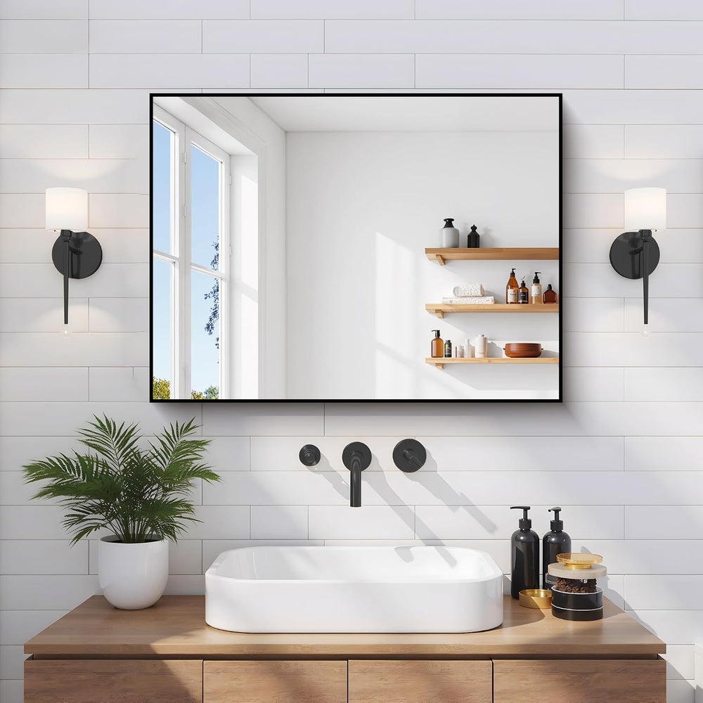 COFENY Black Bathroom Mirrors for Over Sink, 18x24 inch Rectangle Mirror