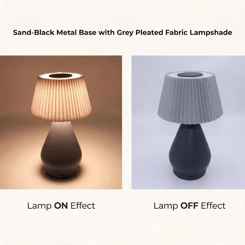 Cordless Rechargeable Small Black Bedside Touch Table Lamp,Pleated Shade