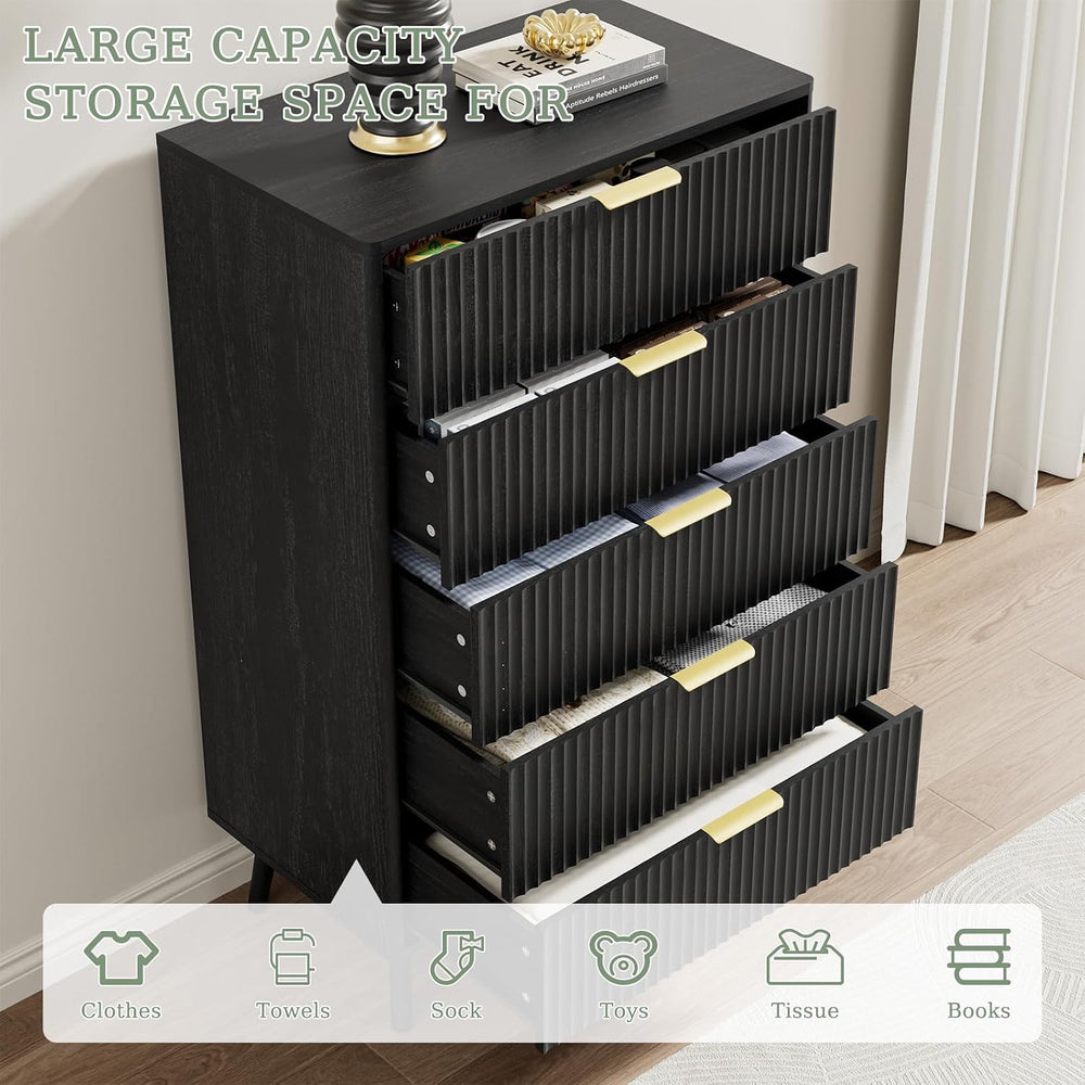 LYNSOM Fluted Dresser and Nightstand Sets 4 Piece, 2-Drawer Nightstands and 5...