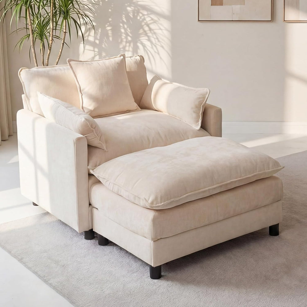Redlife Modular Single Seat Sofa with Ottoman, Chenille Accent Chair