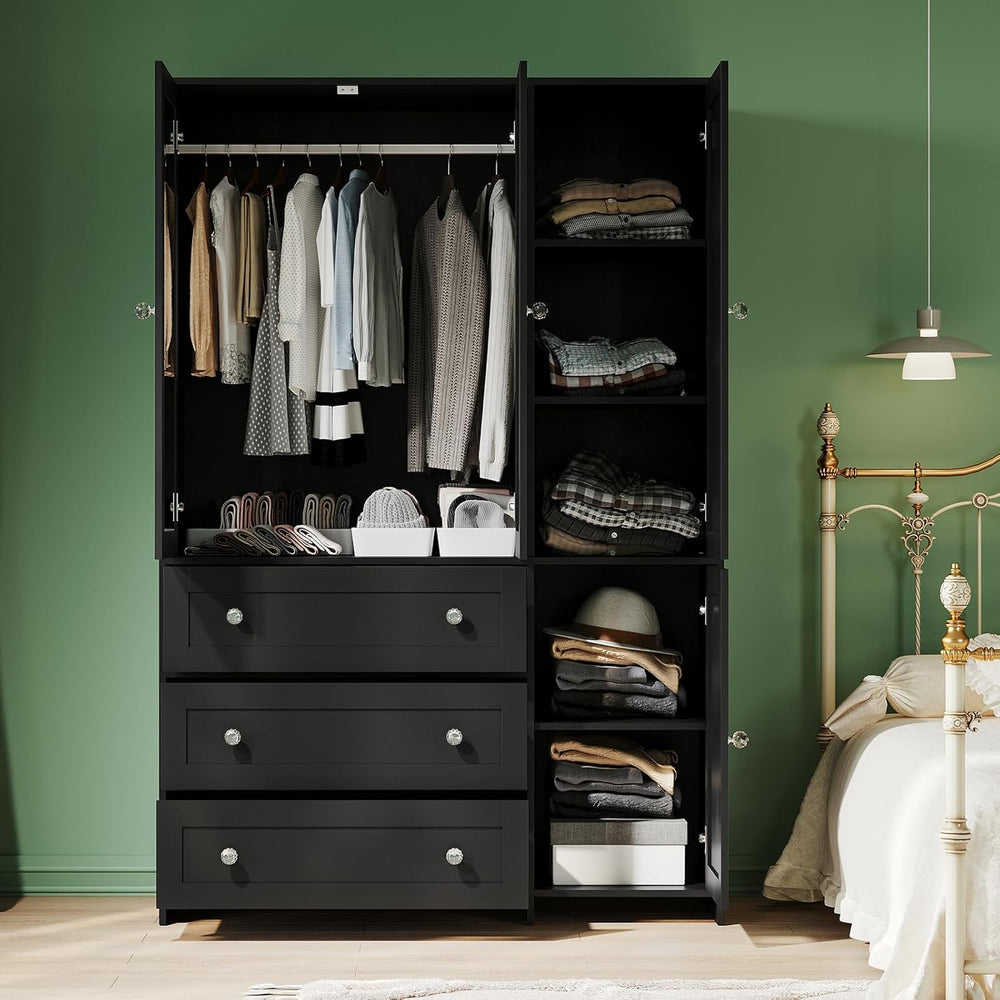 VOWNER 71" H Armoire Wardrobe Closet with 3 Drawers and Mirror