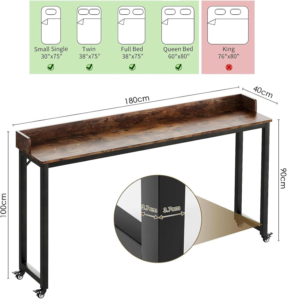 Clevich Overbed Table with Wheels, 16" D x 71" W x 41" H Mobil...