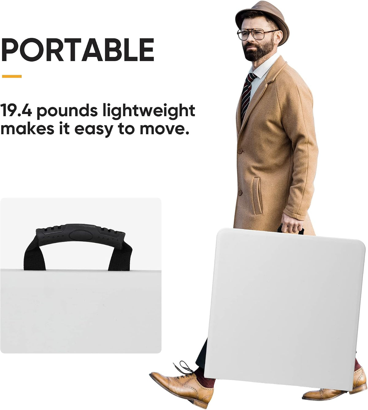 SUPER DEAL Portable 4 Foot Plastic Folding Table, Small Indoor Outdoor Heavy Duty Fold-in-Half Picnic Party Camping Barbecues Table with Carrying Handle, White