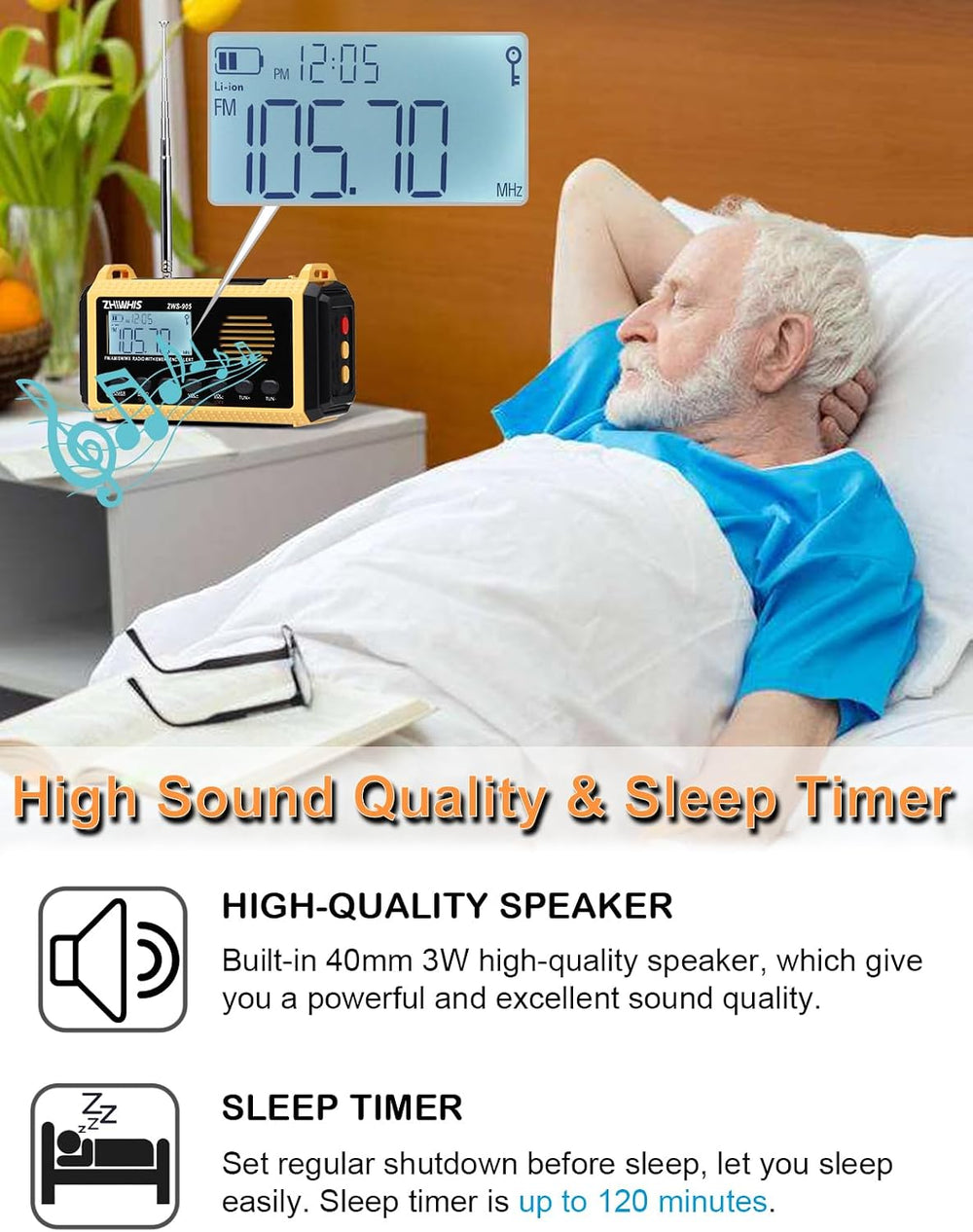 ZHIWHIS Emergency Radio with Auto NOAA Alerts, 10000mAh AM FM SW Weather Radi...
