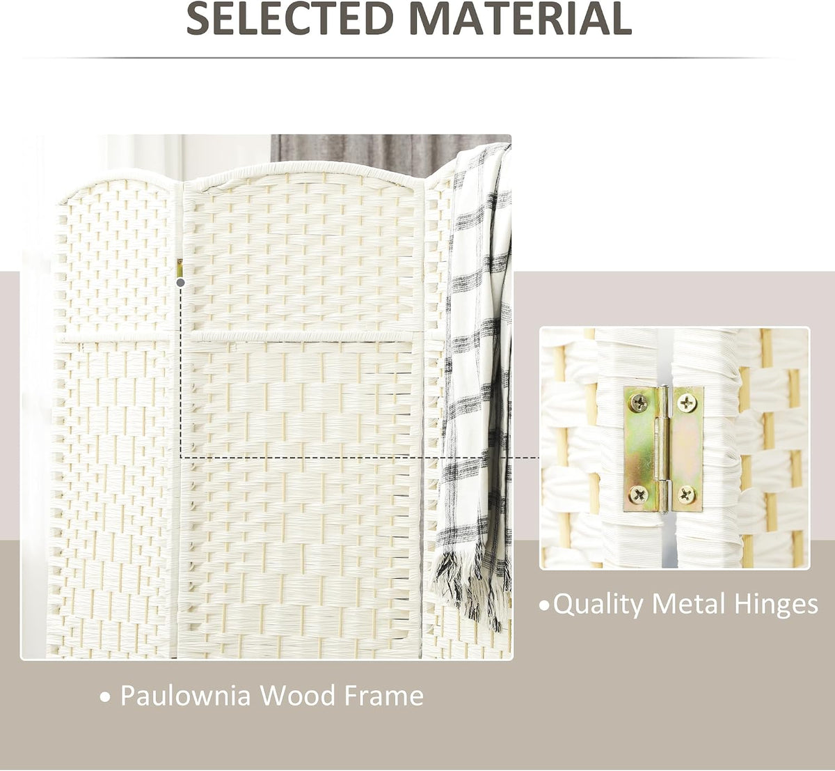 HOMCOM 4 Panel Room Divider 6 Ft Privacy Screen Hand-Woven White