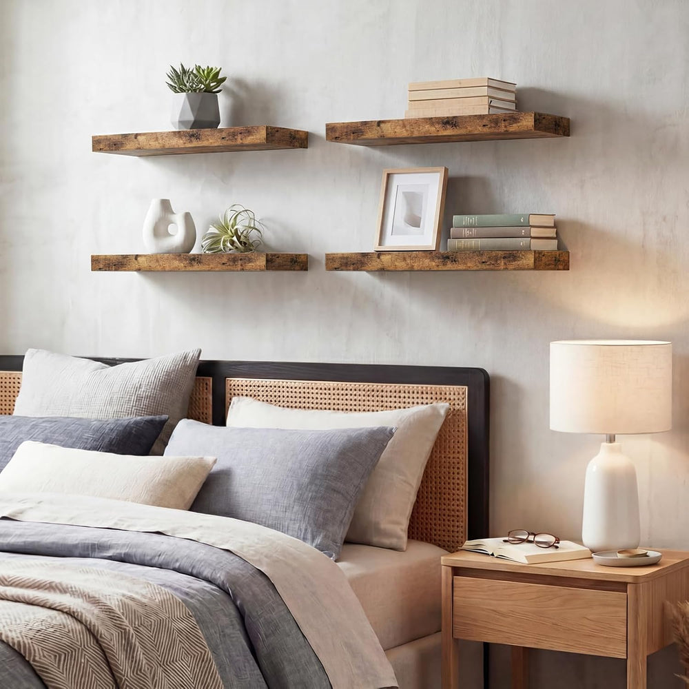 Fixwal Floating Shelves for Wall Decor (Rustic Brown, Set of 4, 15.7 Inch)