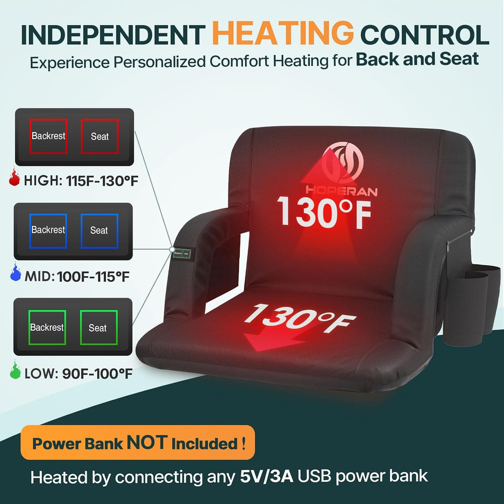 HOPERAN 23in Heated Stadium Seats for Bleachers, Dual Control, 2 PCS, Black