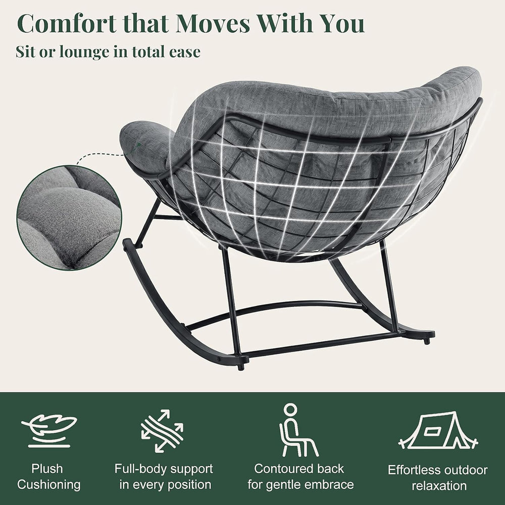 OLIXIS Oversized Rocking Chair, Papasan Chair with 5.5" Thick Cushion