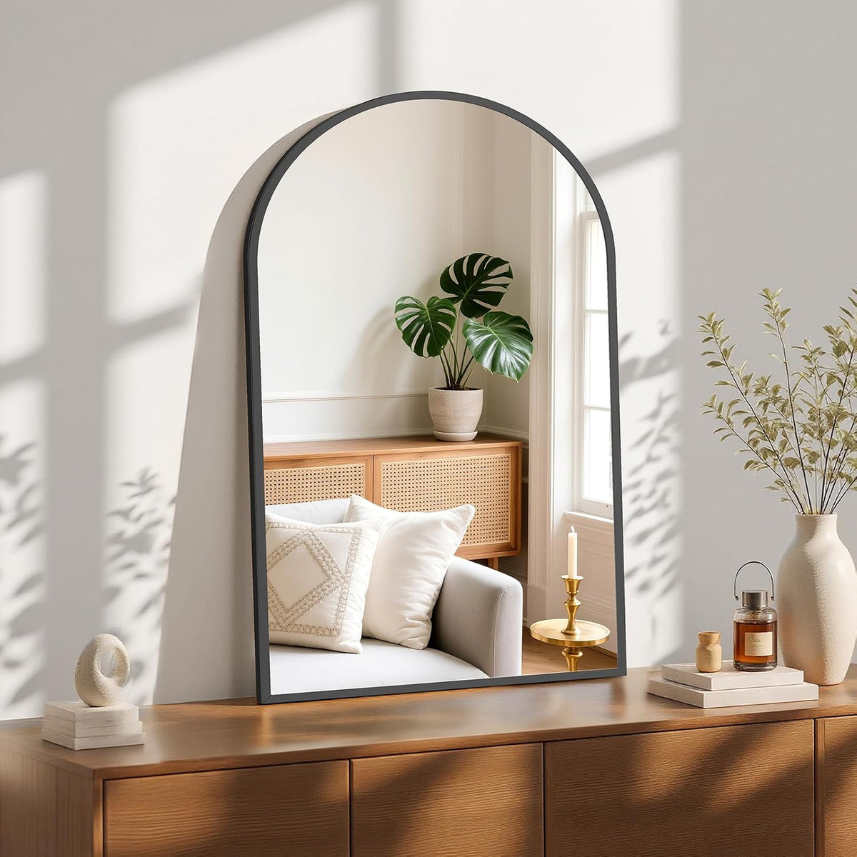 Sweetcrispy 24"x36" Arched Black Bathroom Mirrors for Wall, Vanity Mirror