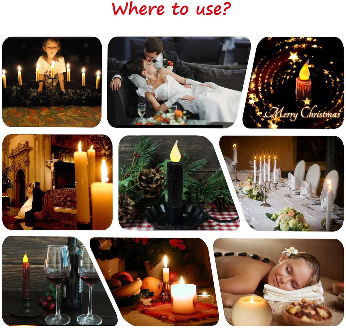 CVHOMEDECO. Glitter Flameless Candles Flickering Battery Operated LED Taper Candles with Timer for Home, Wedding, Halloween, Christmas Decor. Black, 4-3/4 Inch, Set of 6
