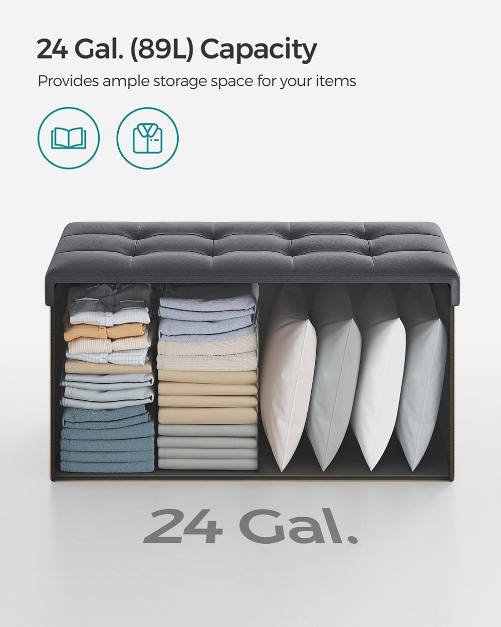 SONGMICS 30 Inches Folding Storage Ottoman Bench with Flipping Lid