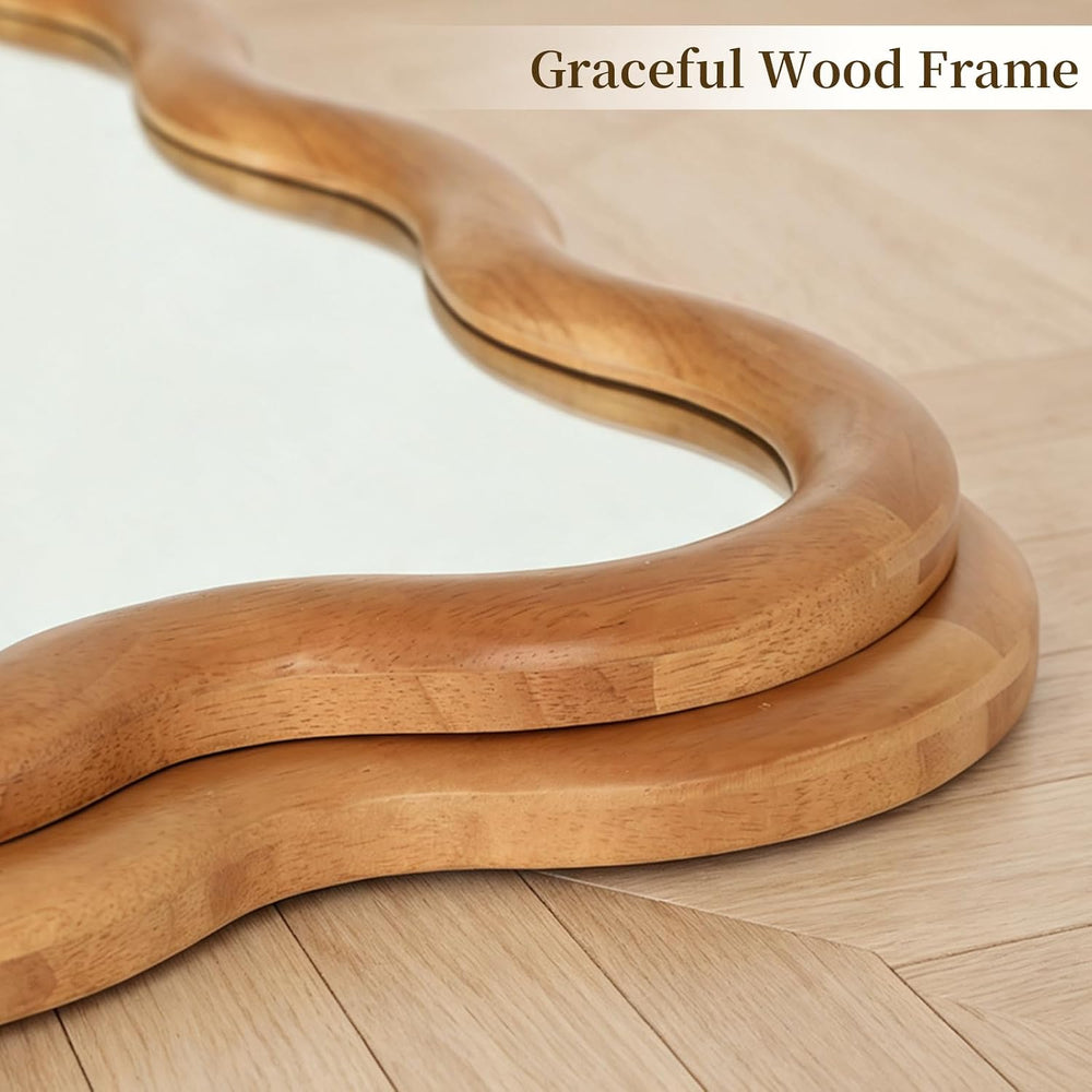 HOMECOOKIN 24"x65" Wood Full Length Mirror, Arched Natural Wood Boh...