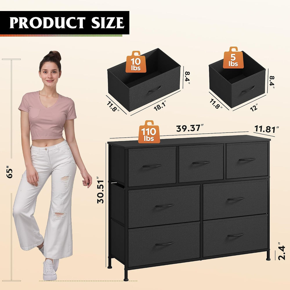 WLIVE Dresser for Bedroom, 7 Drawers, TV Stand, Black