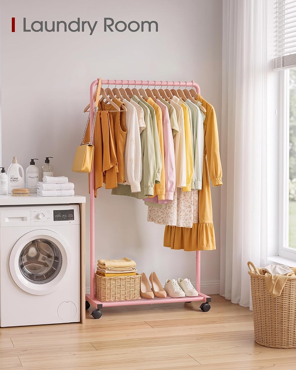 Sakugi Clothes Rack - Clothing Rack with Storage Mesh Shelf & Casters, He...