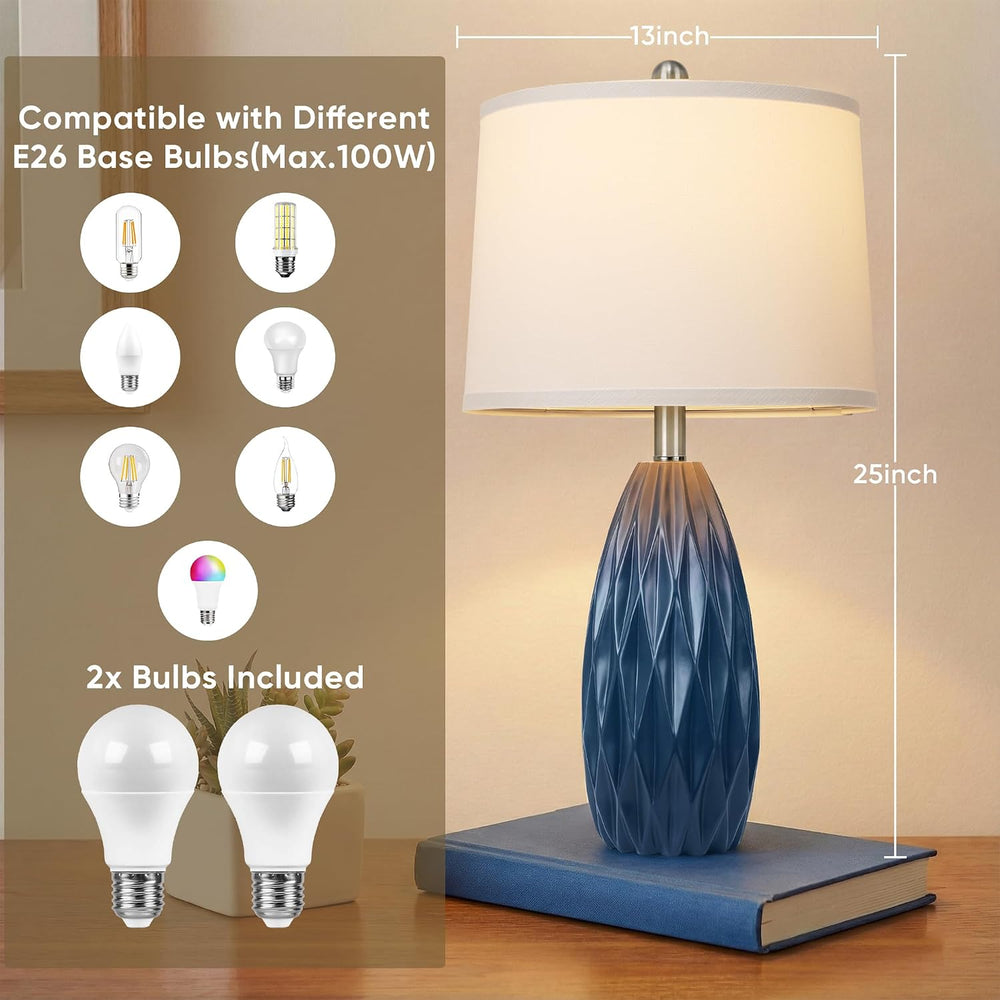 WIHTU 25'' Modern Table Lamp, Navy Blue Resin Table Lamp,Nightstand Lamp