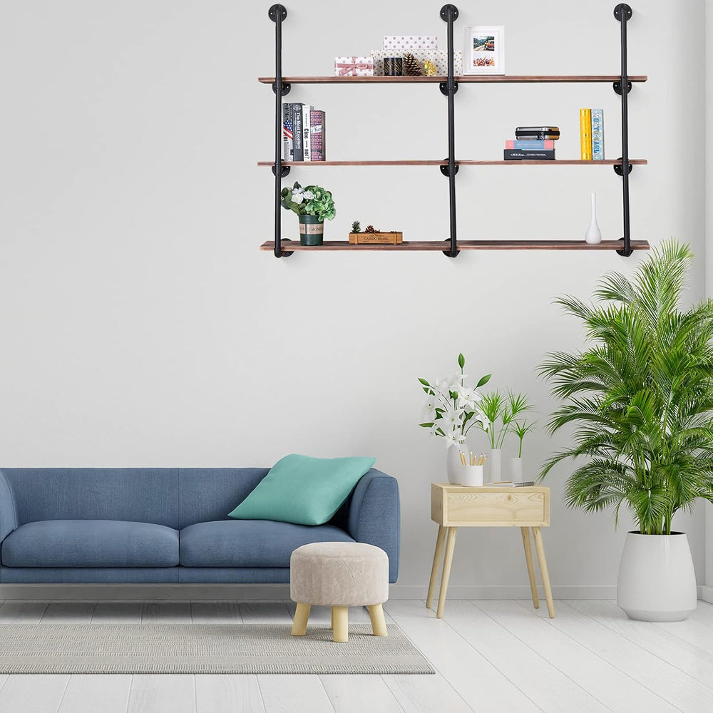 Pynsseu Industrial Iron Pipe Shelving Brackets Unit, Farmhouse Wall Mounted P...