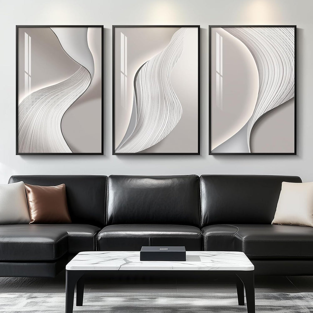 Large Framed Modern Abstract Wall Art for Living Room, 3 Piece 24x36 In