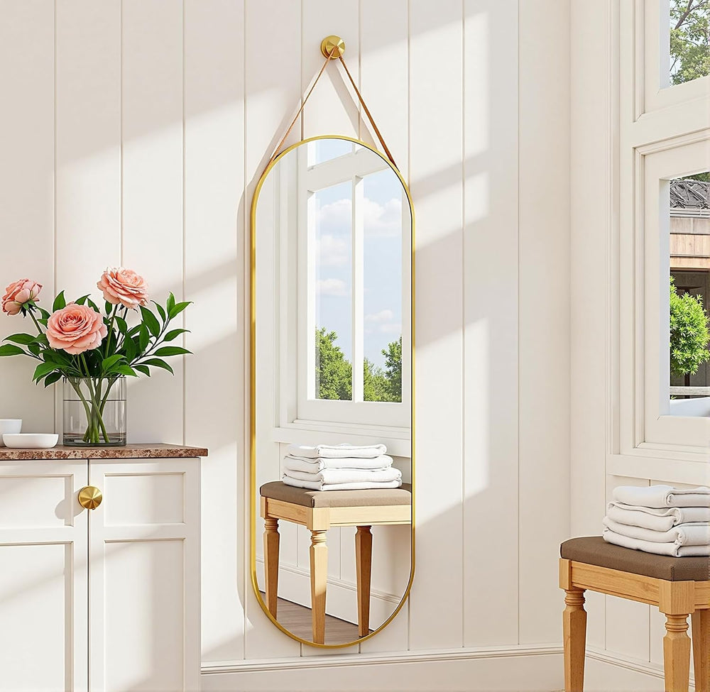 Dewfig 48"x16" Full Length Mirror, Oval Wall Mirror, Leather Strap,...