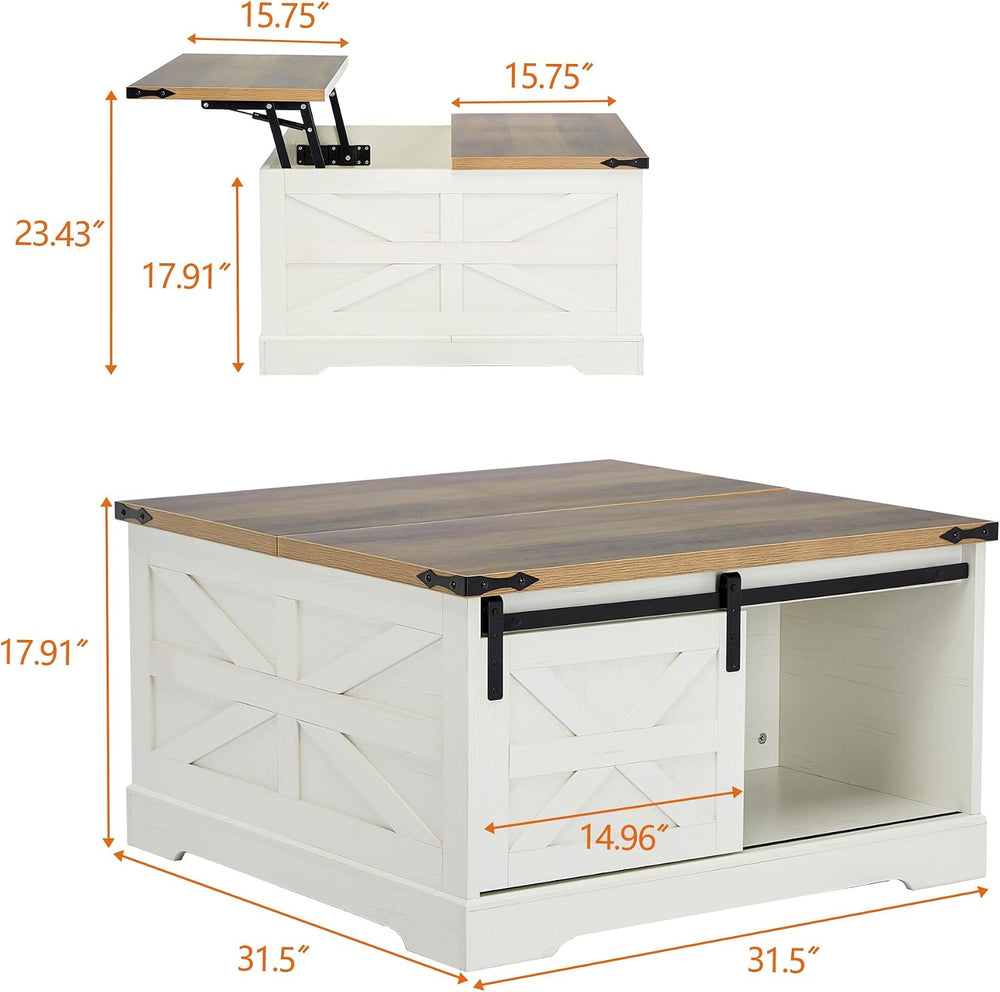 Farmhouse Lift Top Coffee Table, Wood Square Coffee Table