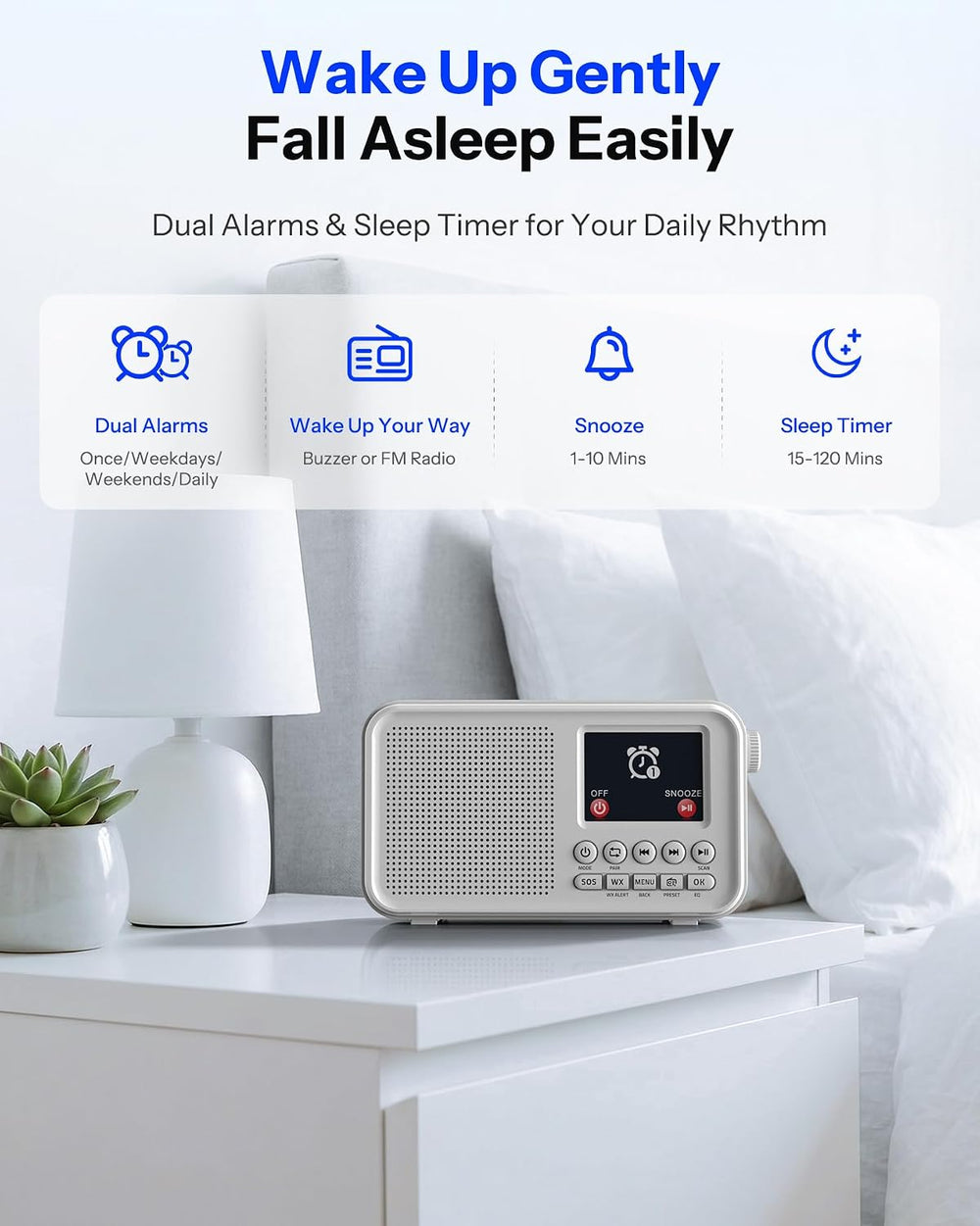 Portable FM Radio with Bluetooth, 3000mAh Rechargeable, NOAA Weather Alert