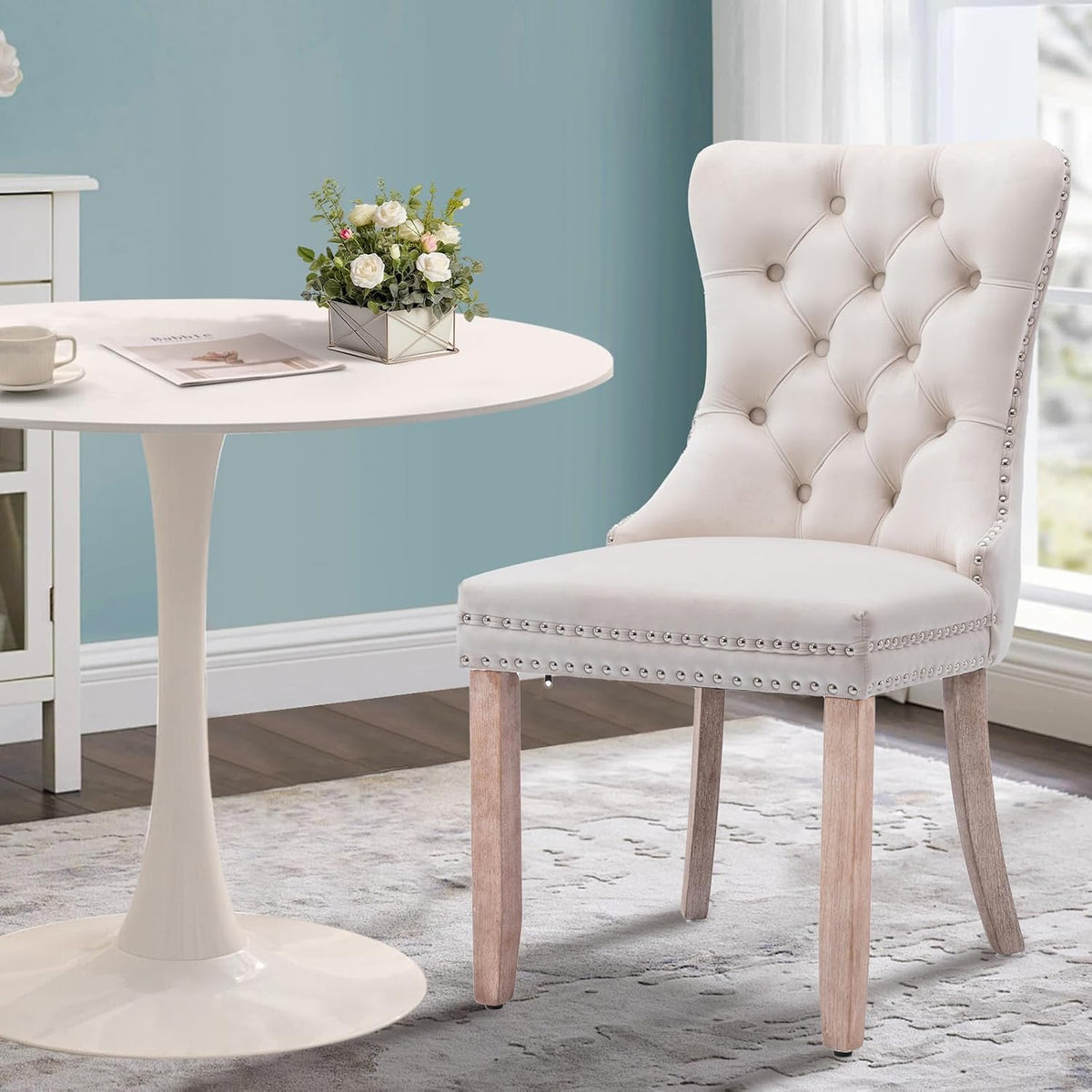 3 piece round dining table and chairs set, close-up detail