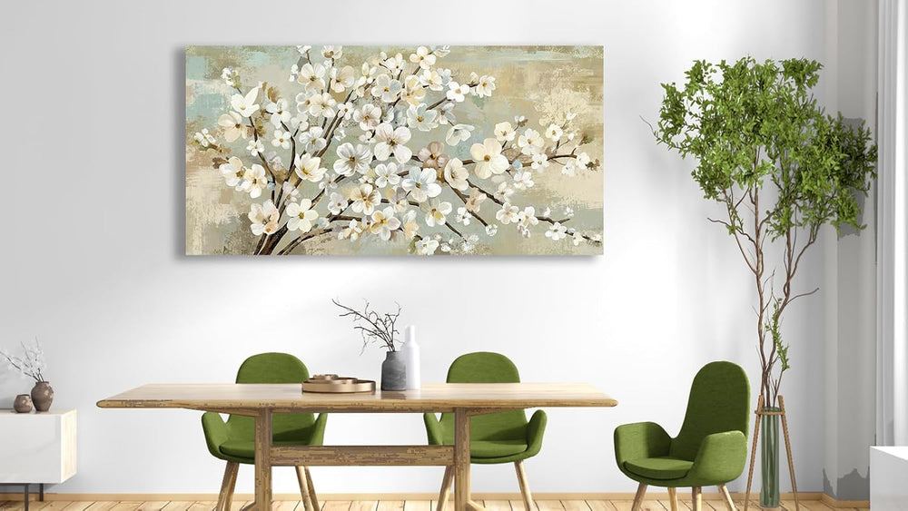 Rustic Brown Beige Canvas Wall Art Flower Branch Botanical Prints, 40x20in