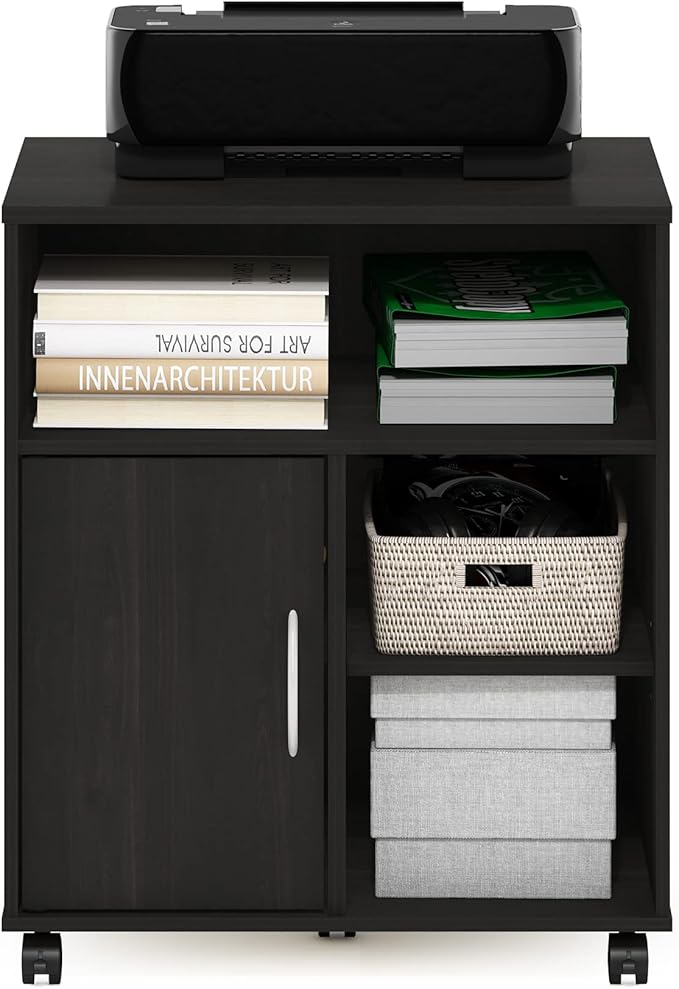 Furinno Econ Home Office Under Desk Printer Holder with Wheels, Espresso, Cabinet