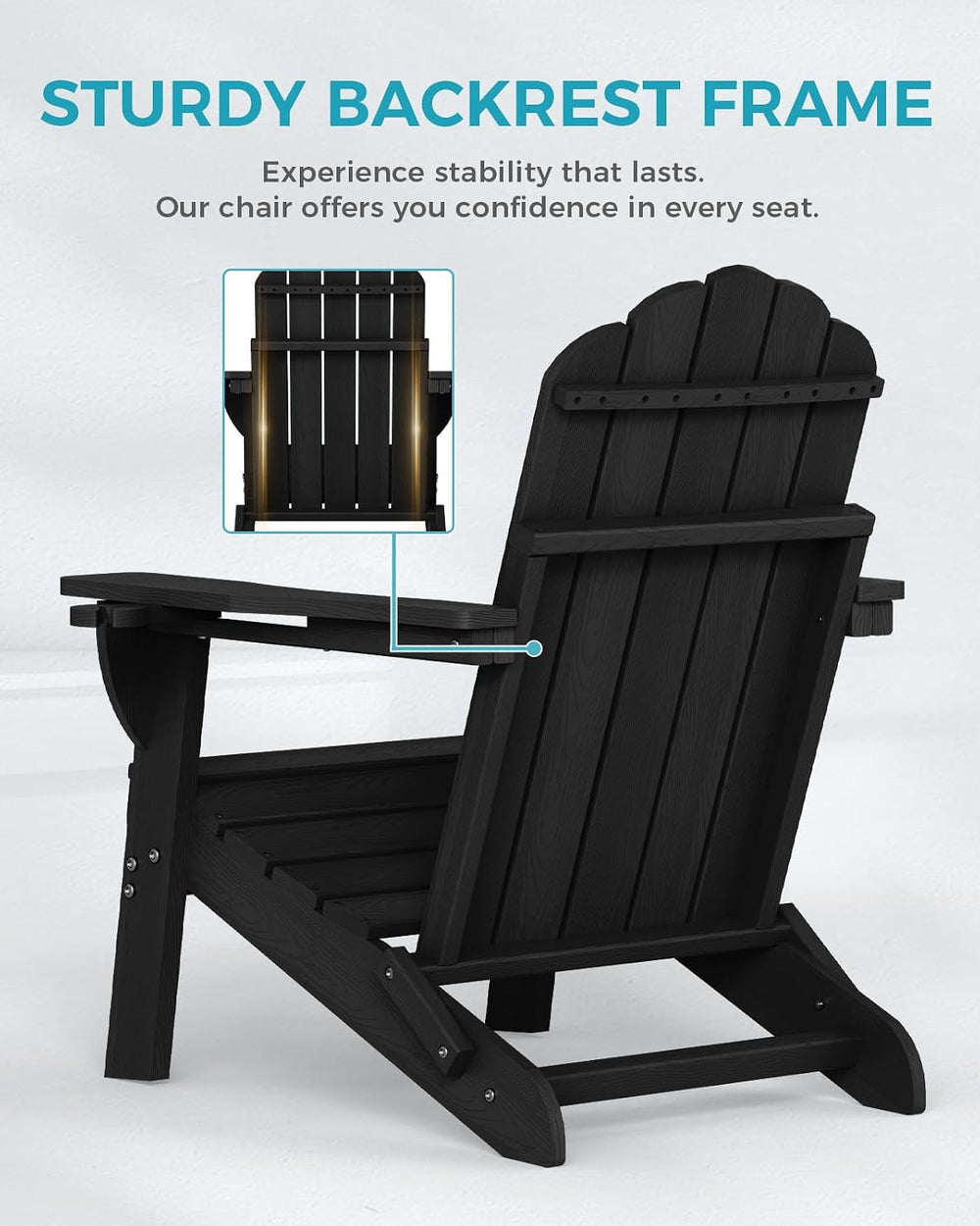 Folding Adirondack Chair 3-Piece(2 Chairs+ 1 Table) Set with Wood Grain, HDPE...