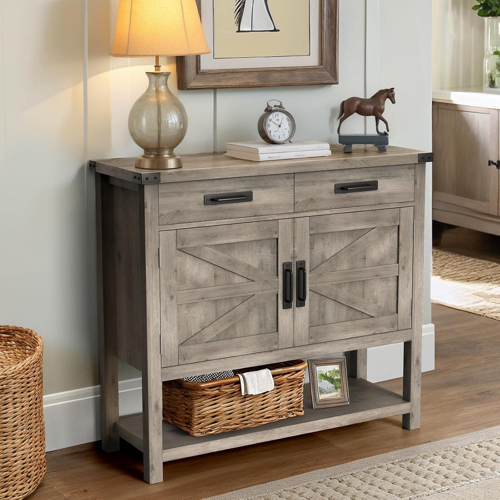 GARVEETECH 35.4" Farmhouse Console Table with 2-Door Cabinet & 2 Dra...