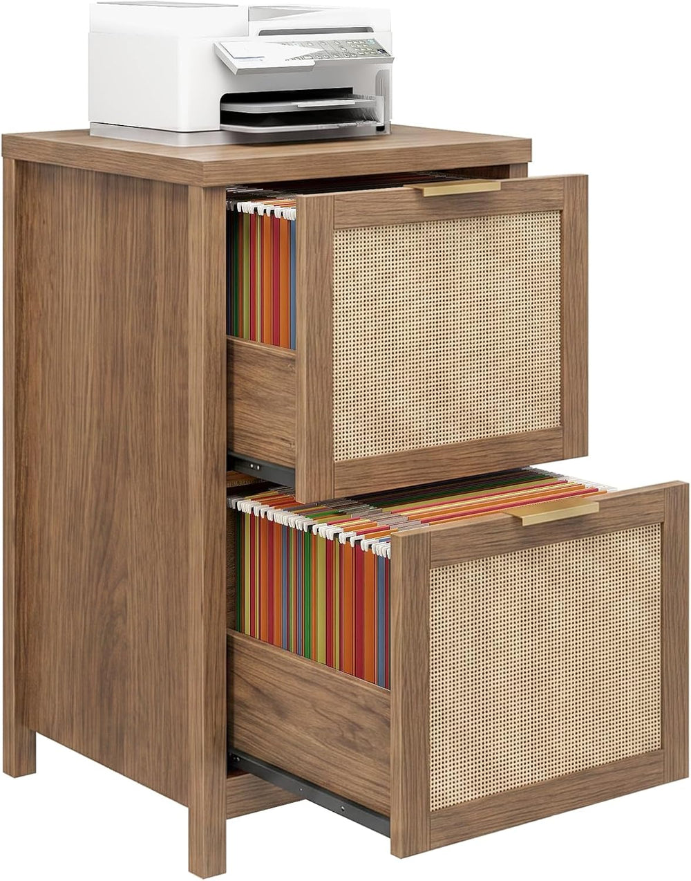 Halitaa 2-Drawer Rattan Small File Cabinet, Vertical Filing Cabinet, Brown