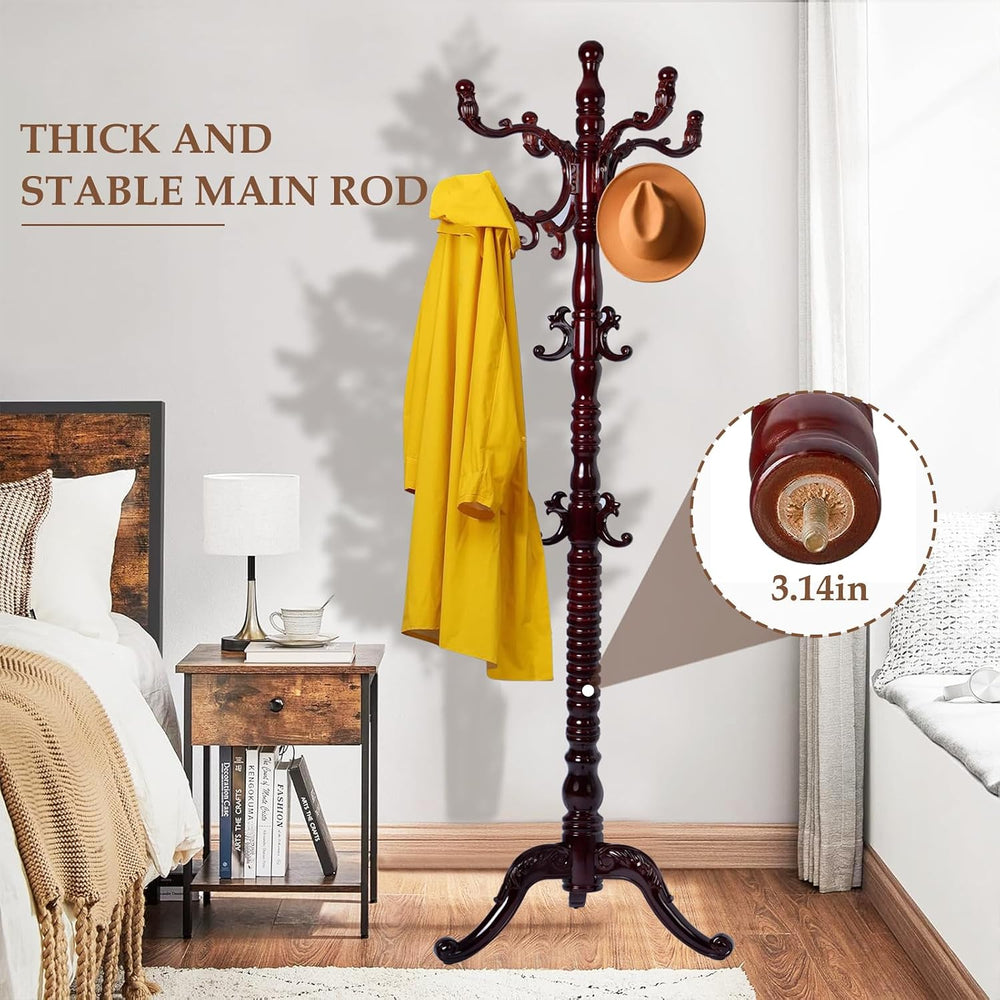 Wood Coat Rack Freestanding, Natural Coats Tree Stand with 14 Hooks, 73"...