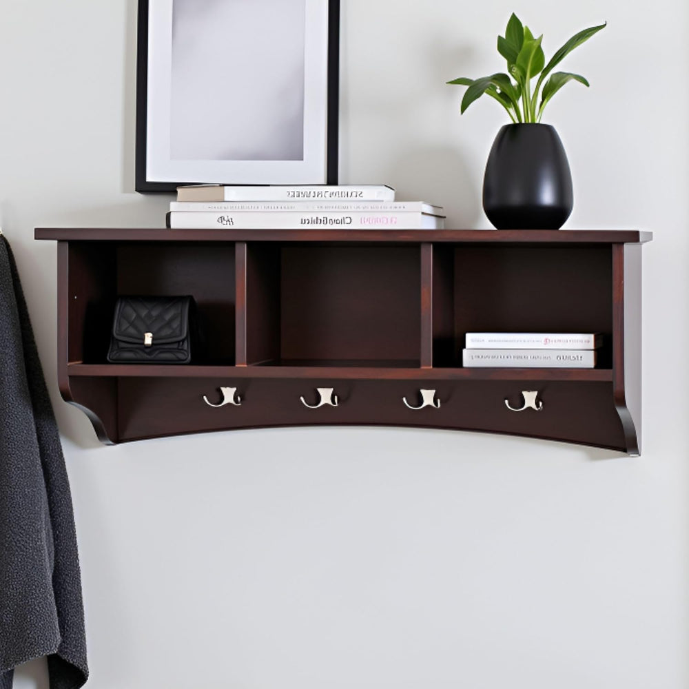 Alaterre Shaker Cottage Wall-Mounted Coat Rack with Cubbies, Espresso, 36”