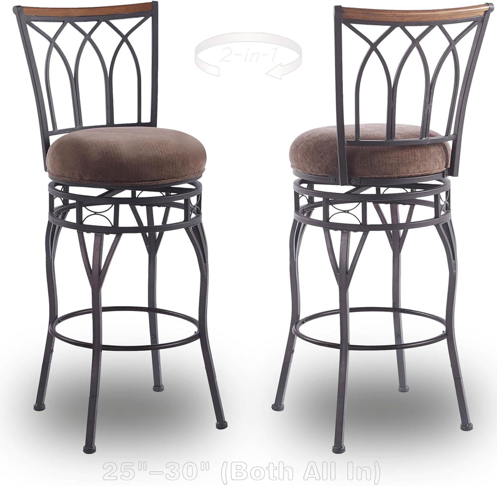 Swivel Bar Stools with Backs Set of 2, Adjustable Height 25"/30", I...