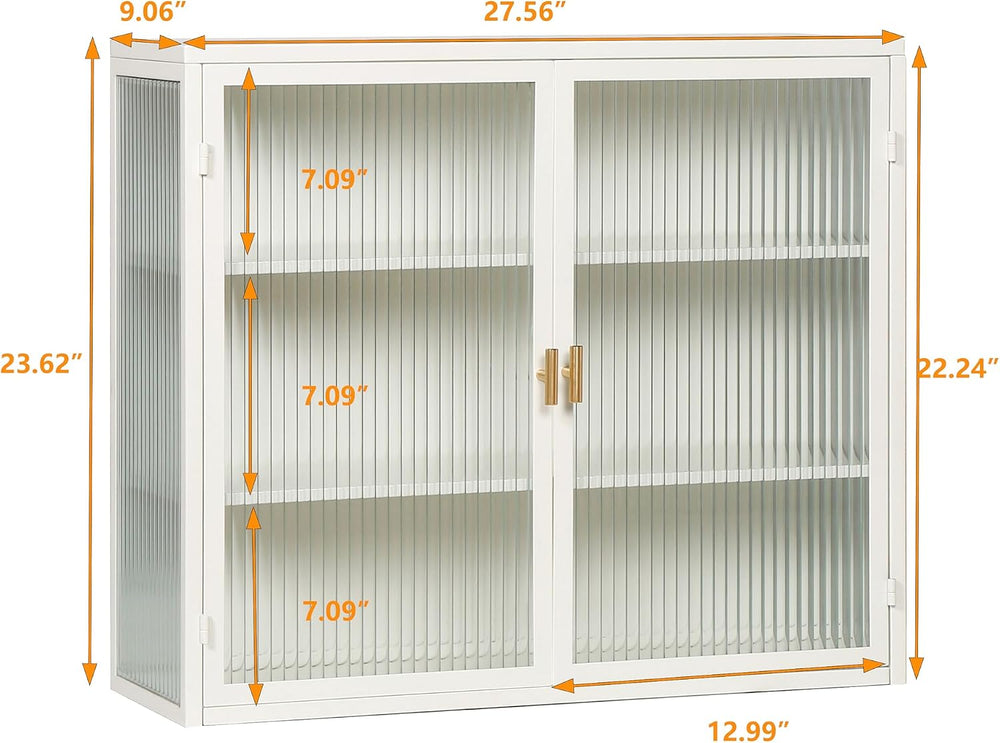 Retro Style Haze Double Glass Door Wall Cabinet with Detachable Shelves for O...