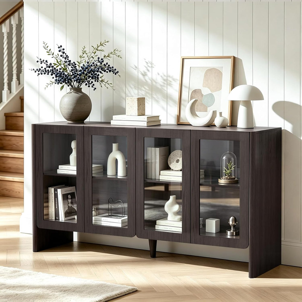 NicBex 55in Buffet Cabinet with Glass Doors, Modern Storage Cabinet, Walnut
