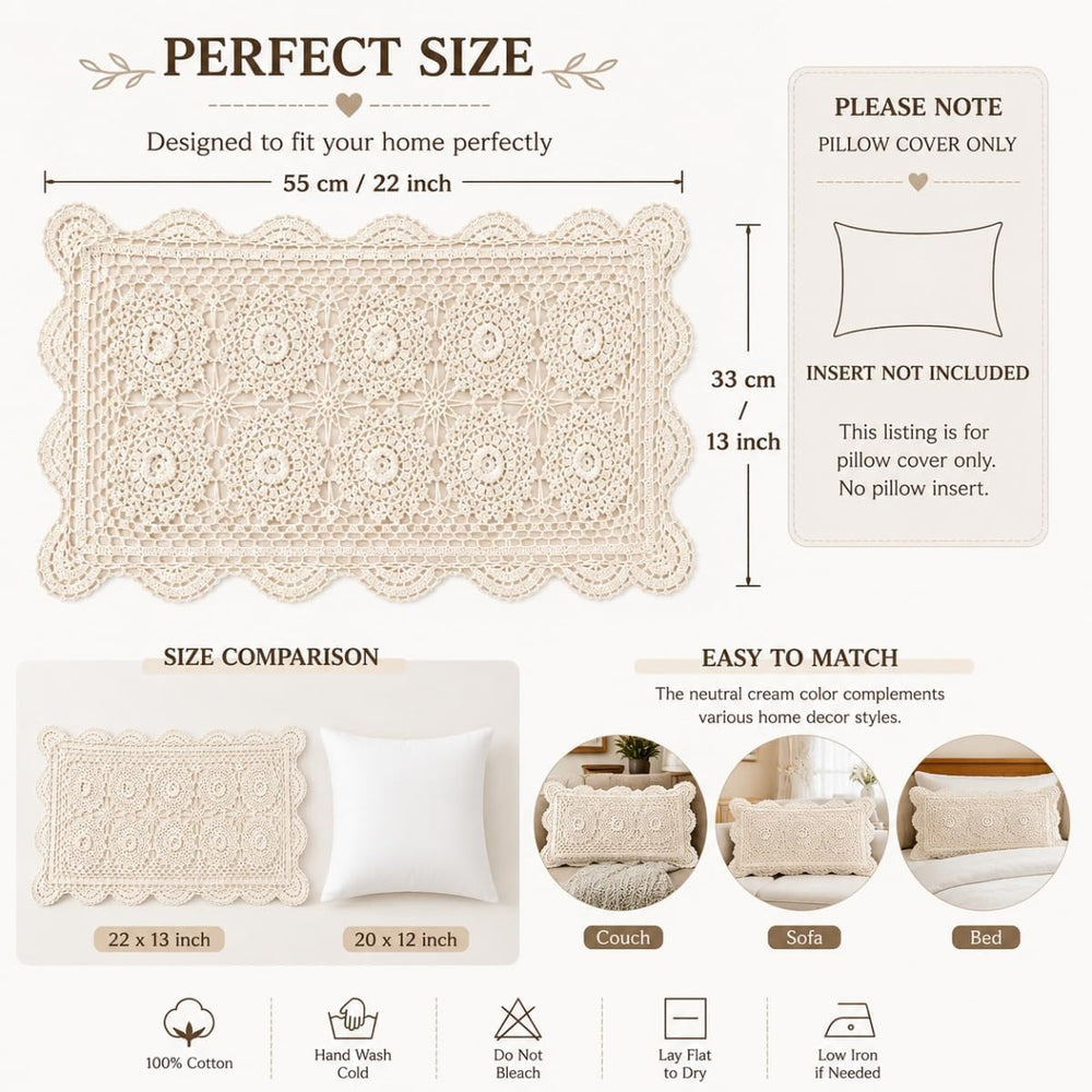 misppro 100% Cotton Creative Linens Pillowcase Crochet Embroidery 3D Lace Flo...