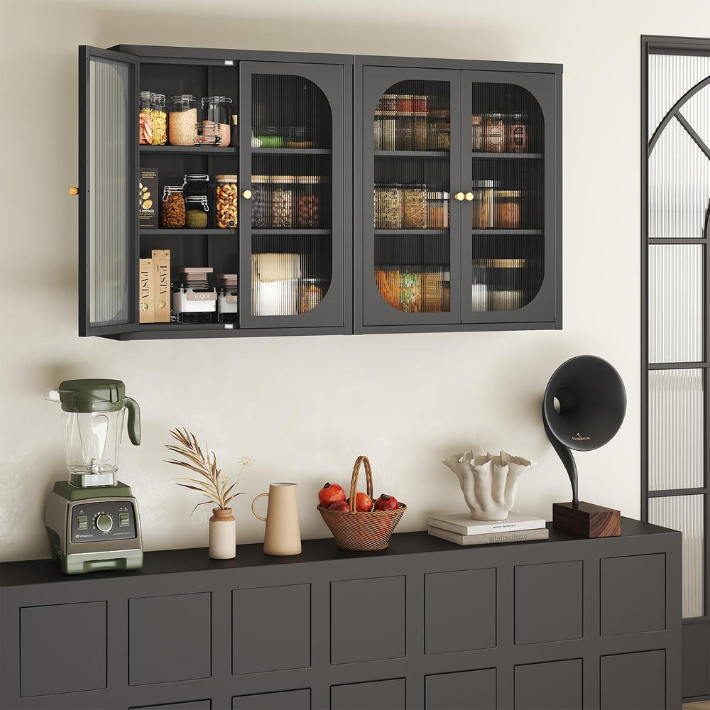 Bathroom Wall Cabinet with Fluted Doors, Fully Enclosed Metal Wall Cabinet