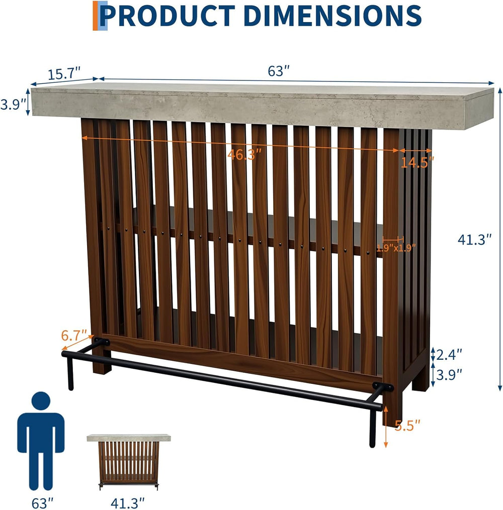GarveeHome 63" Home Bar Table, 2-Tier Storage Shelf Mini Bar Unit, Kitch...