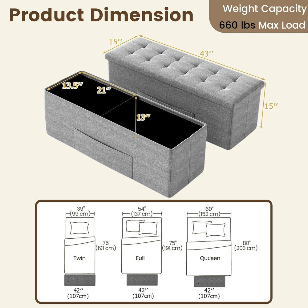 GIANTEX Storage Ottoman Bench, 43" L Folding Foot Rest Storage Chest wit...