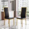 Modern Dining Chairs Set of 2, Black Faux Leather with Chrome Gold Metal Legs, Curved High Back Design & Cloud Cushioning, Mid-Century Kitchen Chairs with Non-Slip Feet (Easy Assembly)