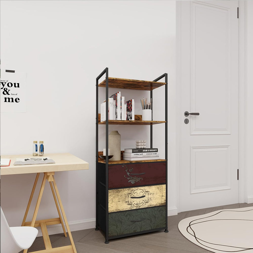 VASICAR Vertical Bookshelf with 3 Drawers, Narrow Bookcase with Shelves