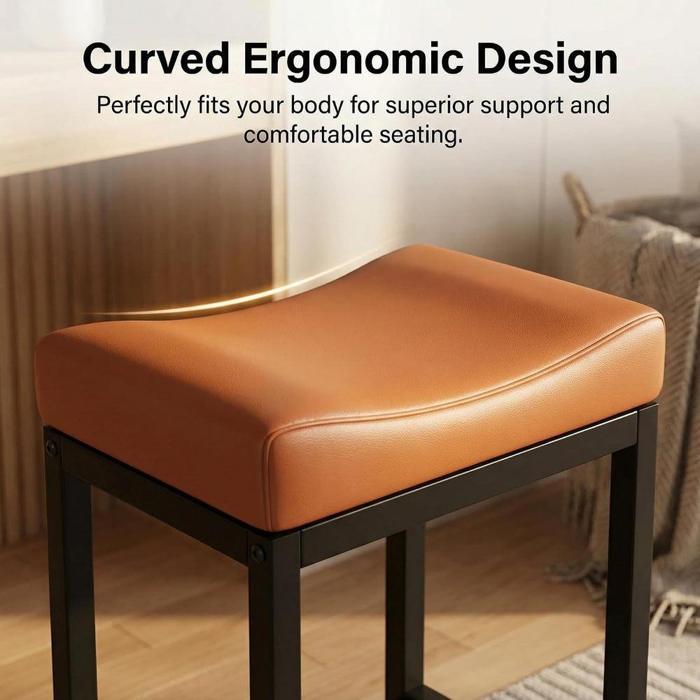 24Inch Bar Stools Set of 2, Faux Leather Backless Counter Height Stools