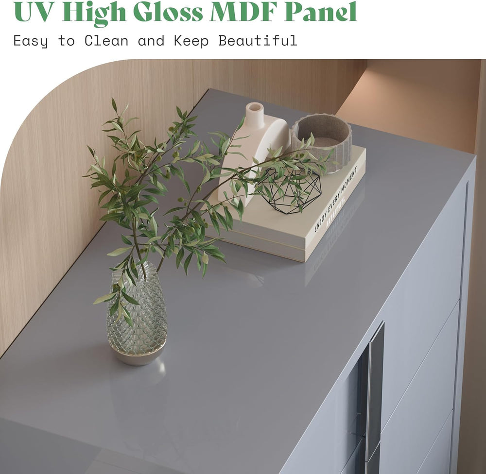 AMERLIFE 4-Piece Bedroom Dresser Set with Storage, High Gloss, Grey