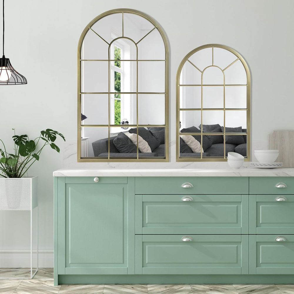 HQiJun Wall Mirror Window Decorative Mirrors Arched Farmhouse for Living Room...