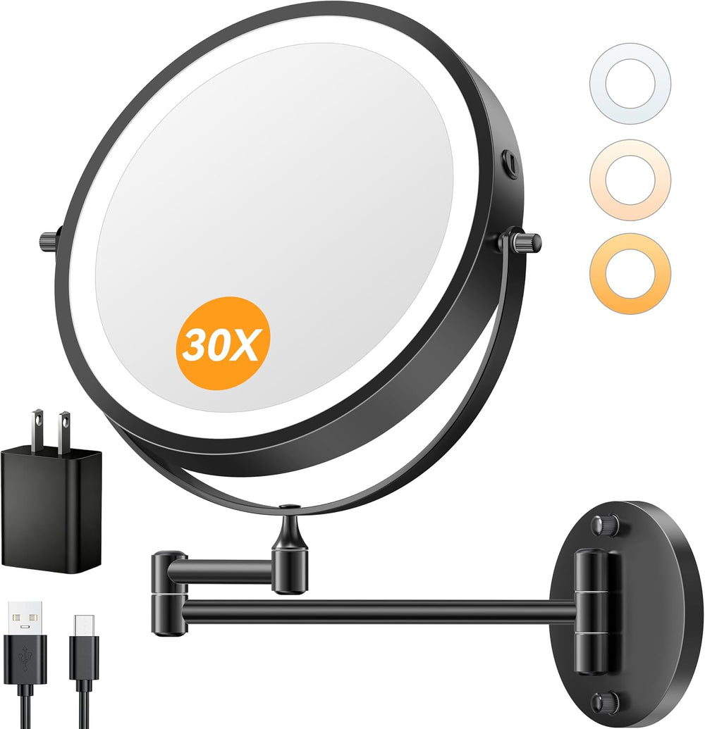 Auxmir 9″ 5000mAh 1X/30X Wall Mounted Lighted Magnifying Makeup Mirror