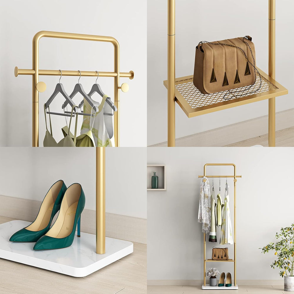 TIEOU Gold Clothes Racks with Shelf, Heavy Duty Gold Clothing Racks for Bouti...