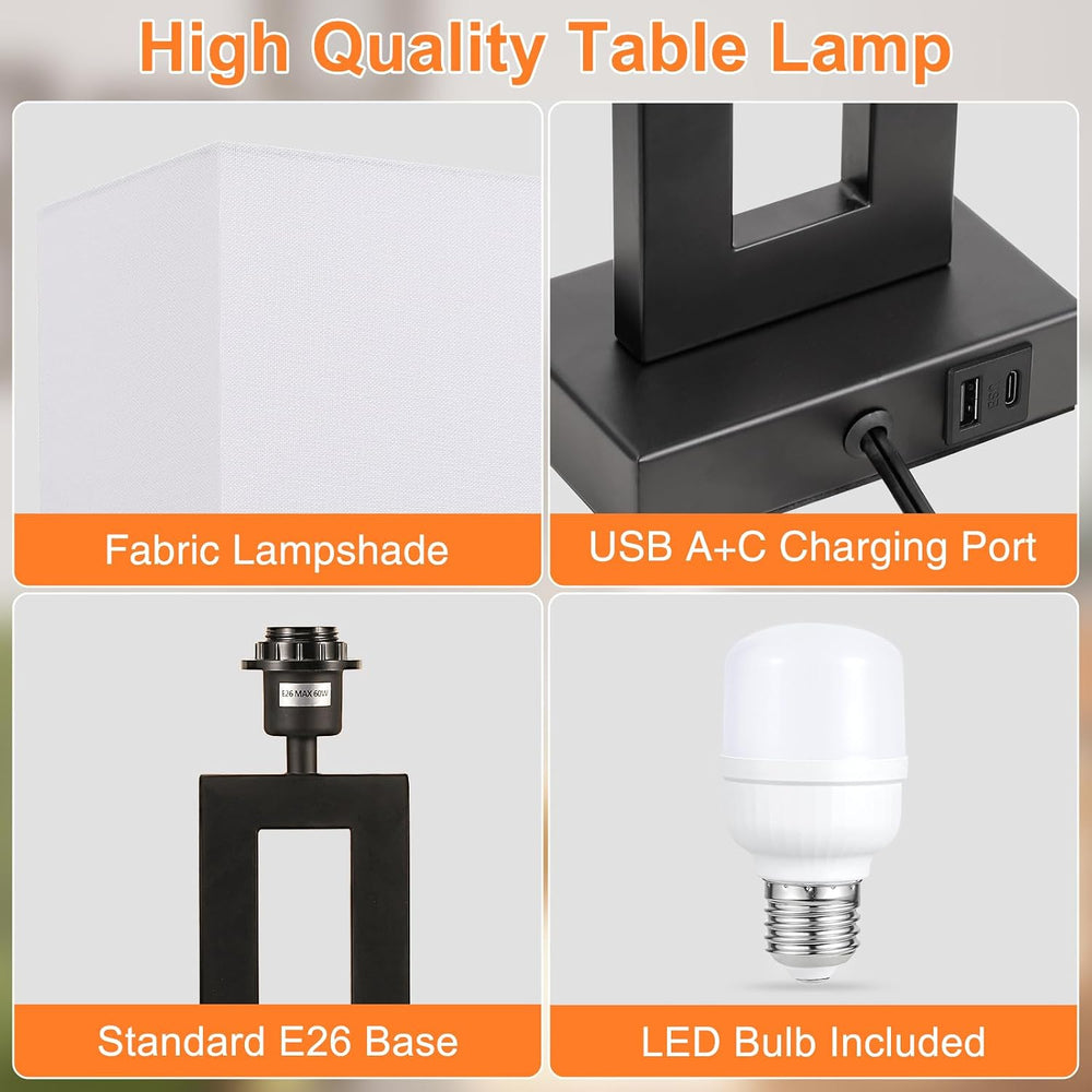22" Tall Living Room Lamps for Night Stands, Touch Lamp, White&Black