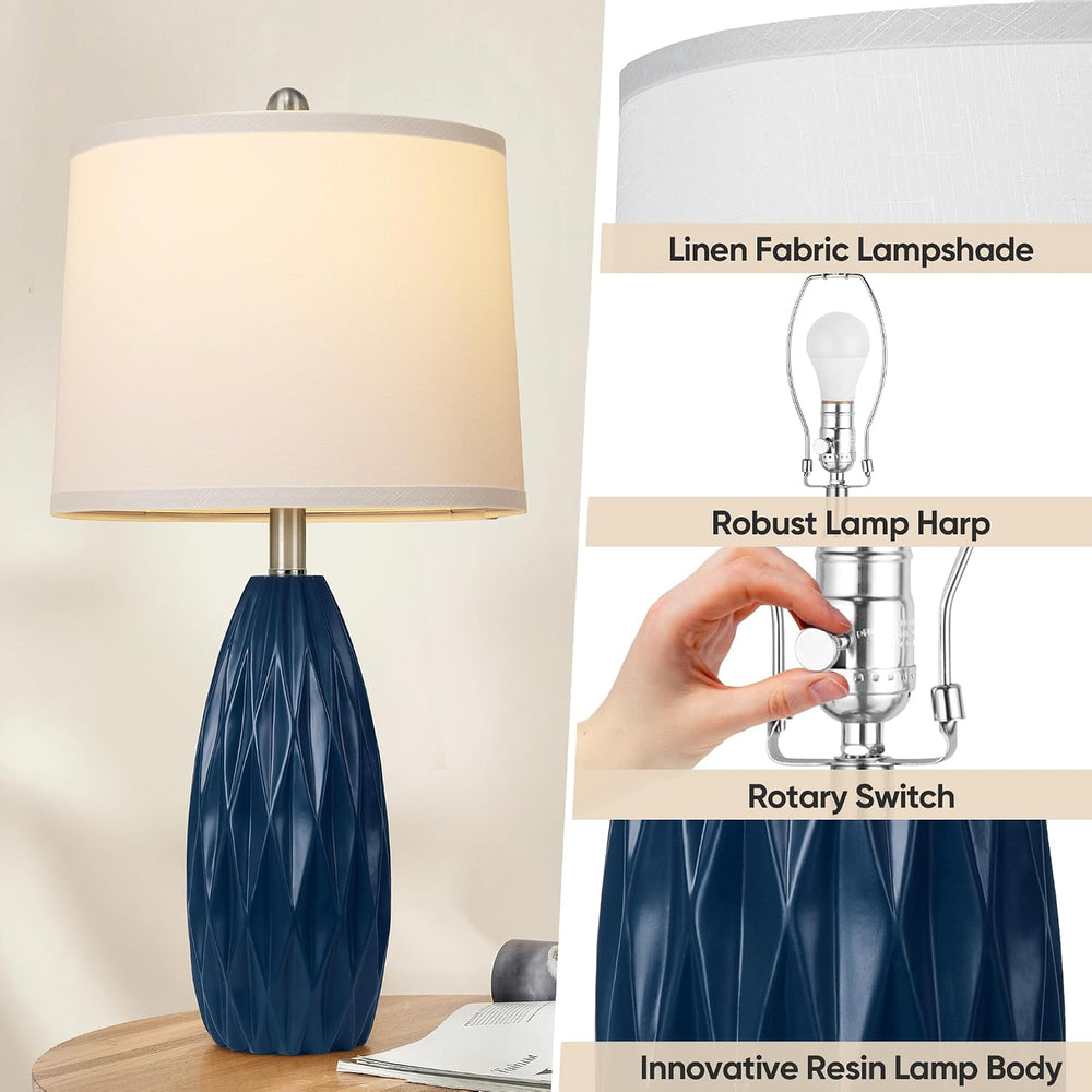 WIHTU 25'' Modern Table Lamp, Navy Blue Resin Table Lamp,Nightstand Lamp