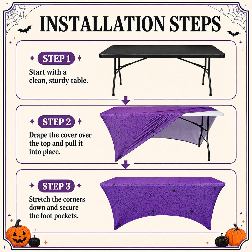 Lawnldyll 2Pcs Halloween Tablecloth 6 FT Spiderweb Spandex Table Cover
