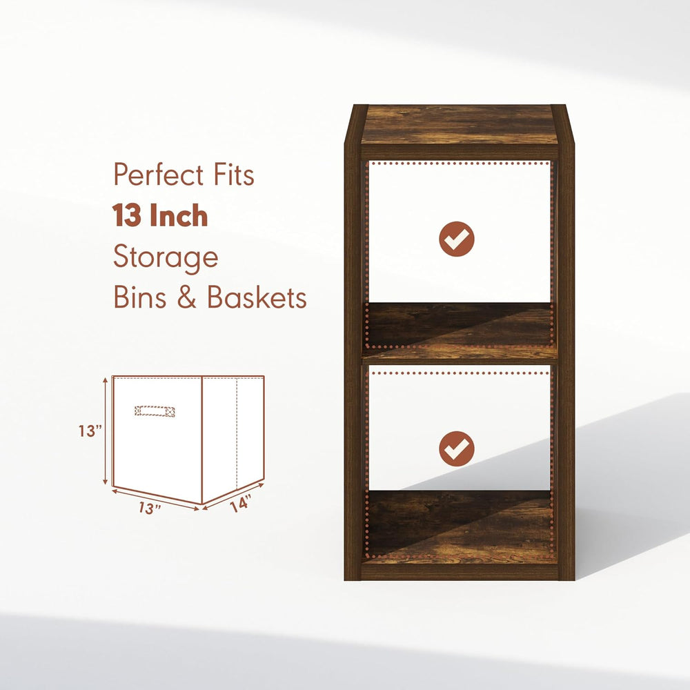 Furinno Cubicle Record Player Stand, 2-Cube Record Storage, Amber Pine
